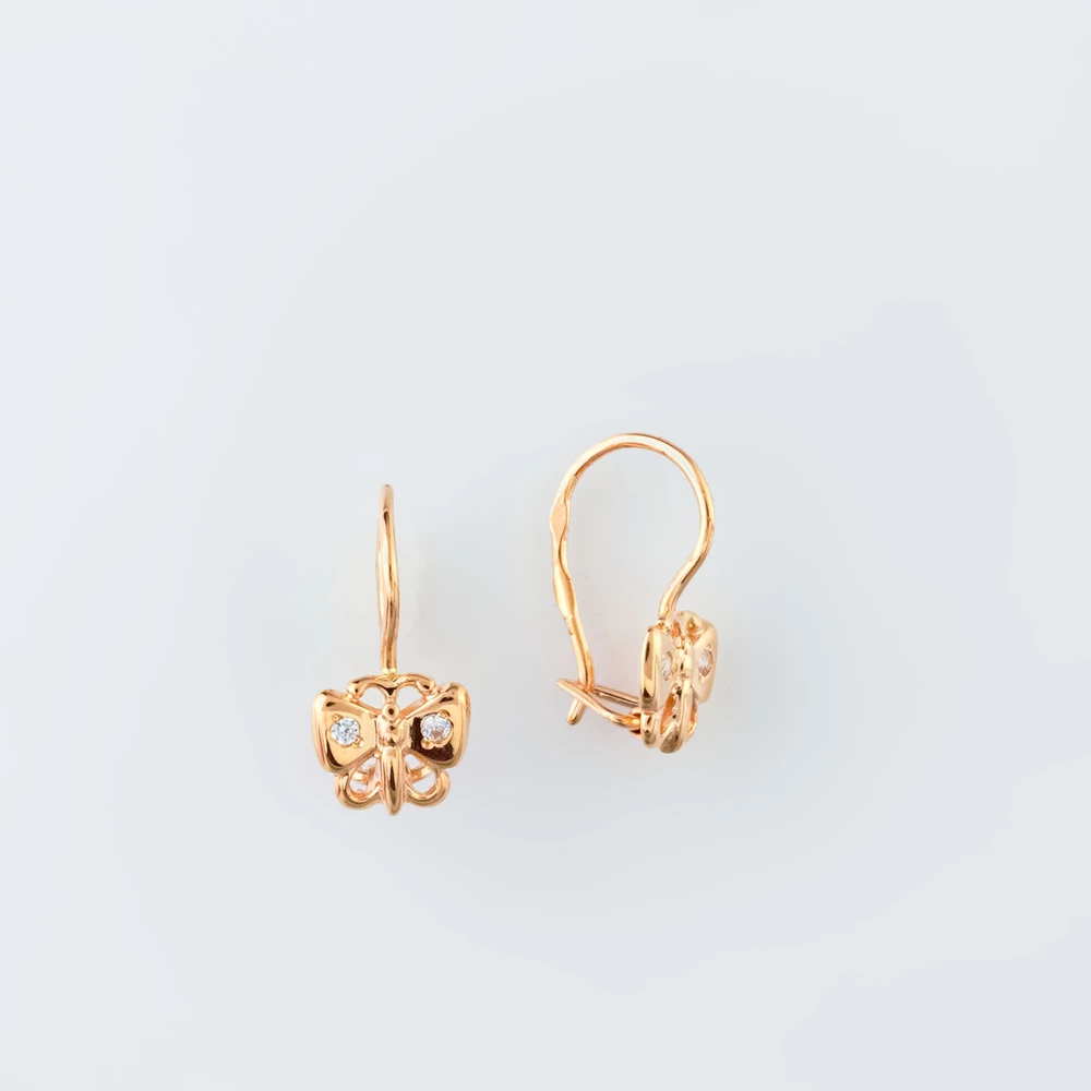 Серьги с фианитом из красного золота 585 пробы