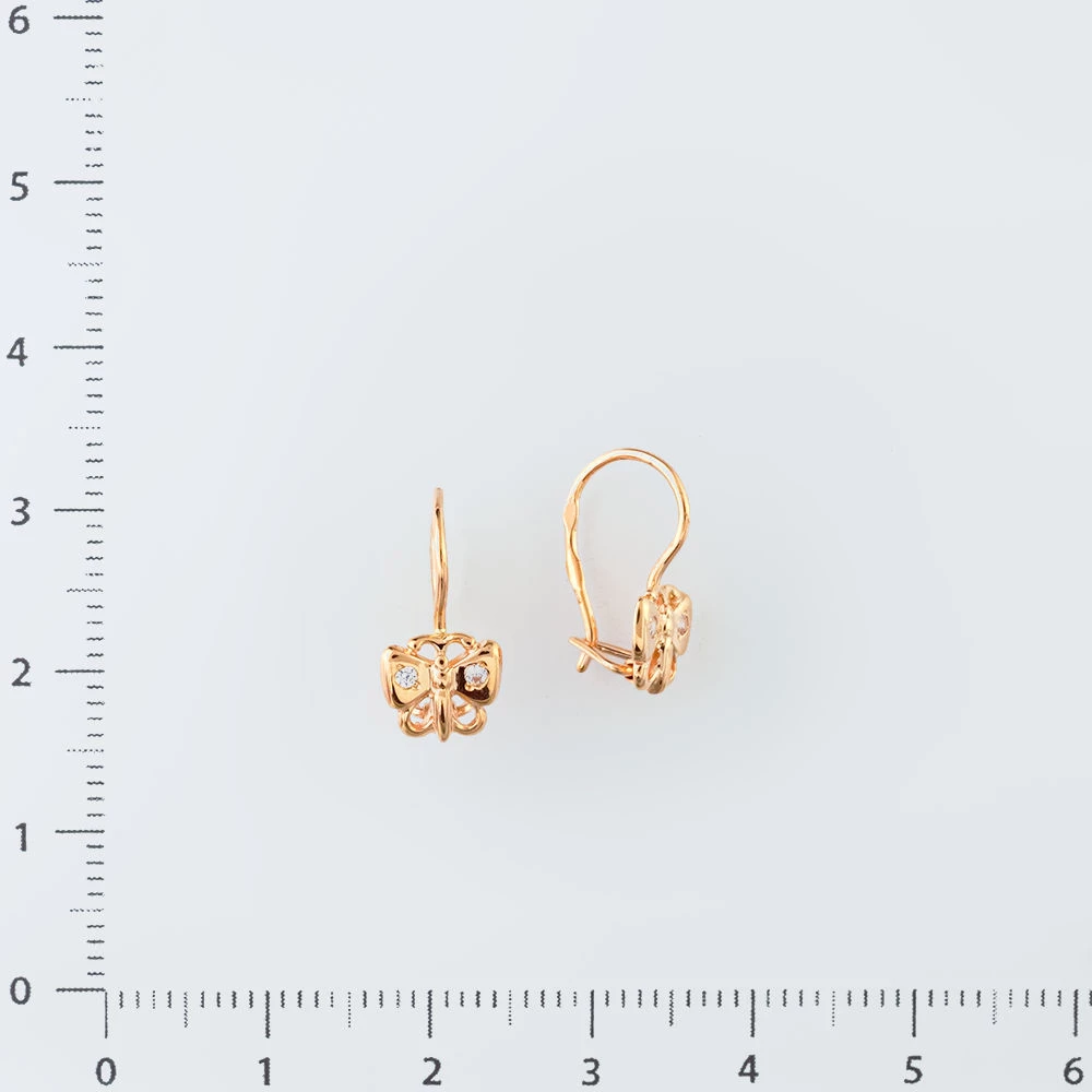 Серьги с фианитом из красного золота 585 пробы