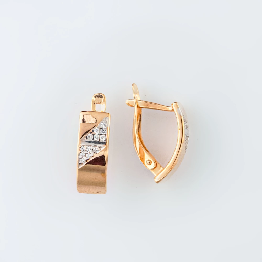 Серьги с фианитом из красного золота 585 пробы