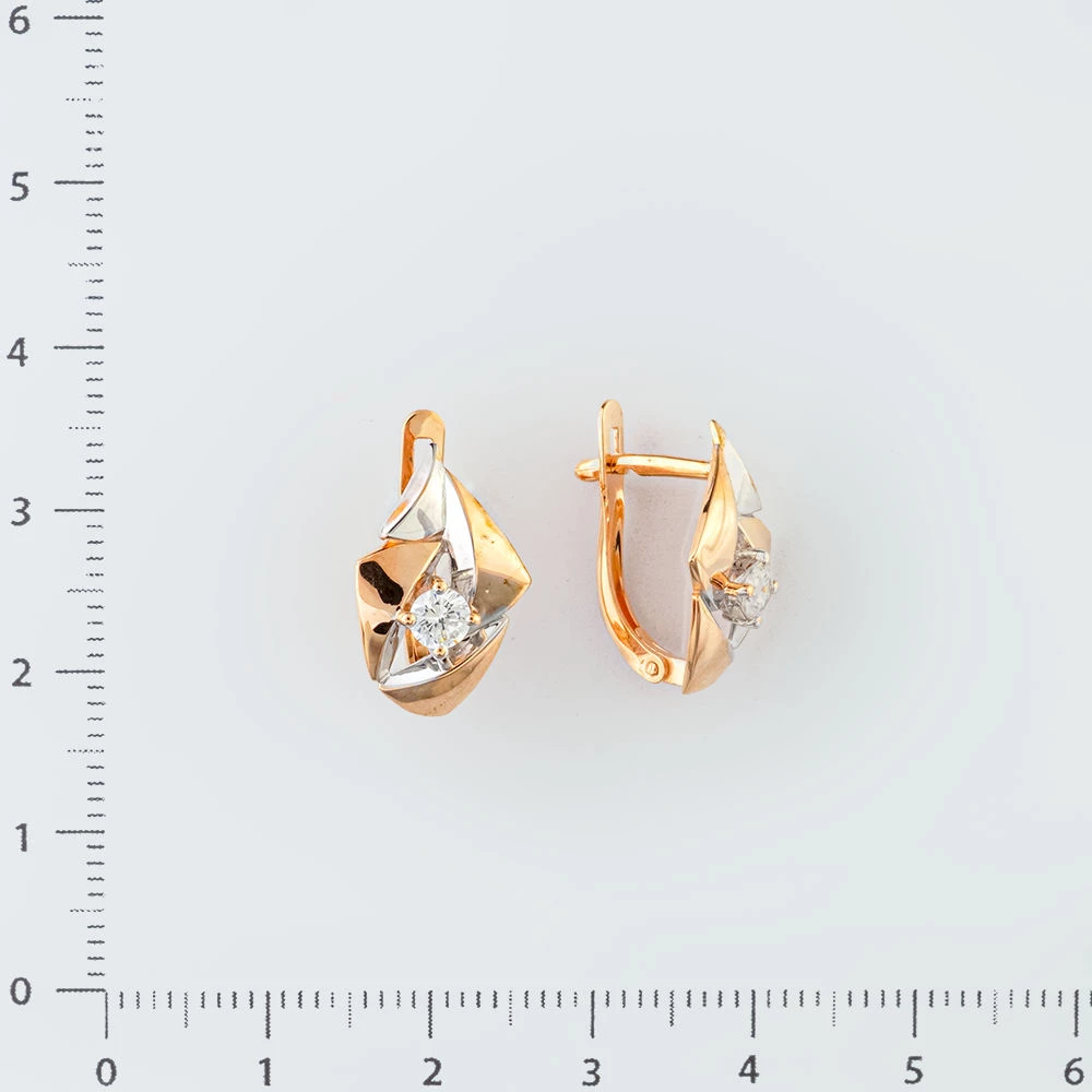 Серьги с фианитом из красного золота 585 пробы