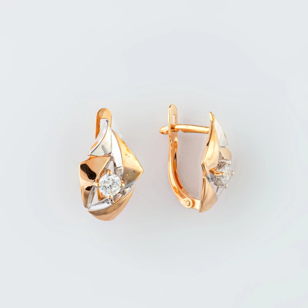Серьги с фианитом из красного золота 585 пробы