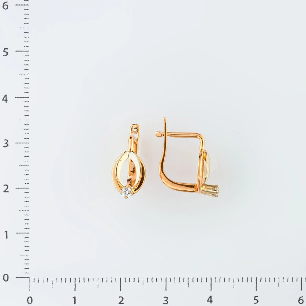 Серьги с фианитом из красного золота 585 пробы