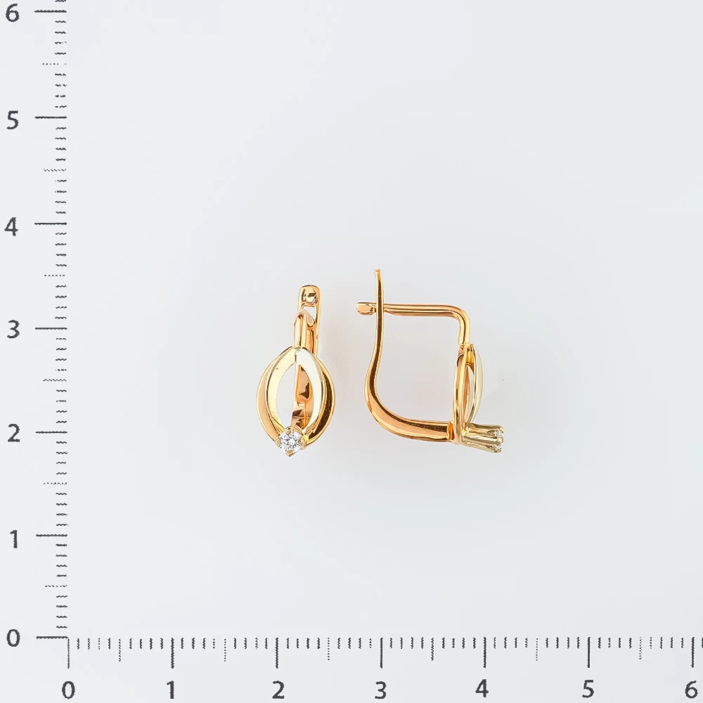 Серьги с фианитом из красного золота 585 пробы