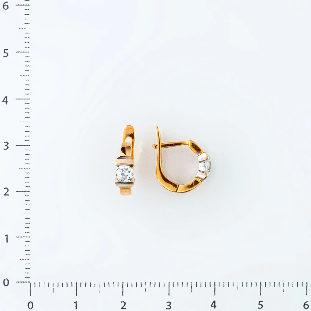 Серьги с фианитом из красного золота 585 пробы