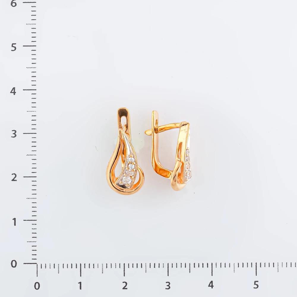 Серьги с фианитом из красного золота 585 пробы