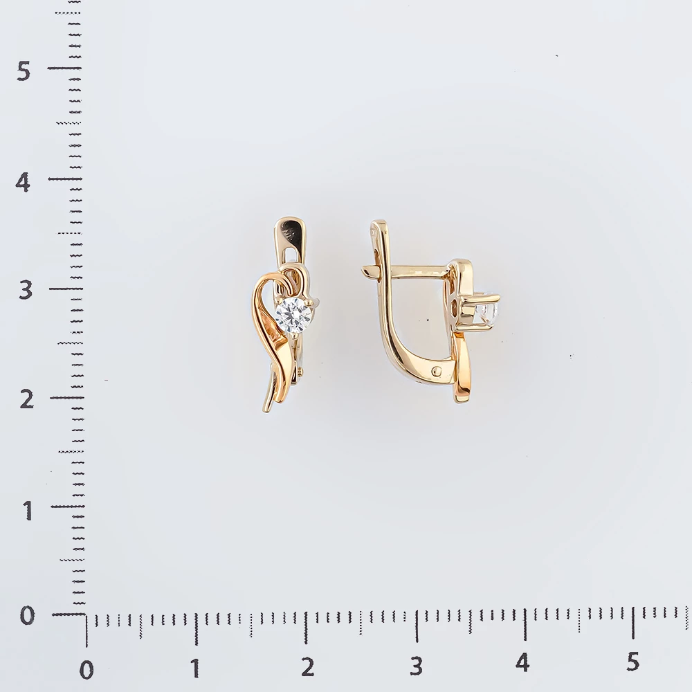 Серьги с фианитом из красного золота 585 пробы
