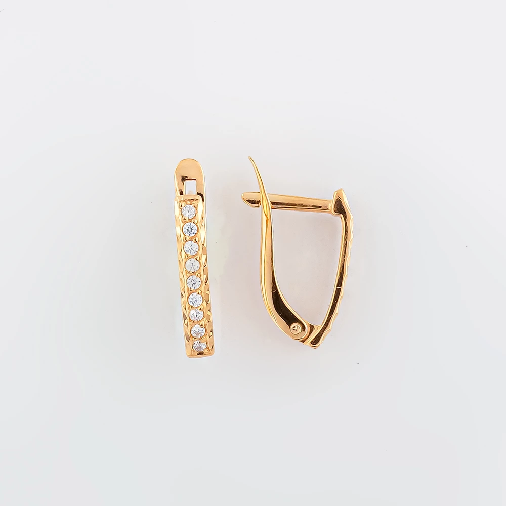 Серьги с фианитом из красного золота 585 пробы