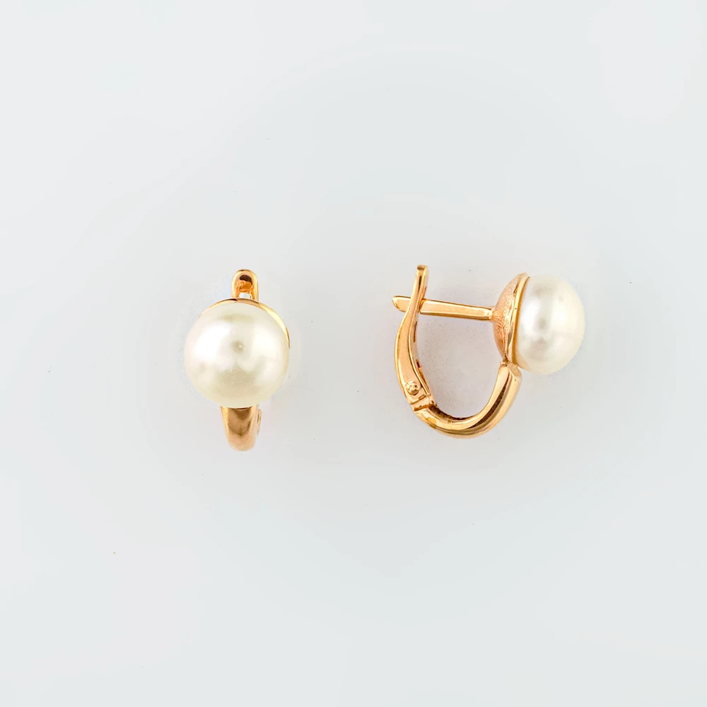 Серьги с культивированным жемчугом из красного золота 585 пробы