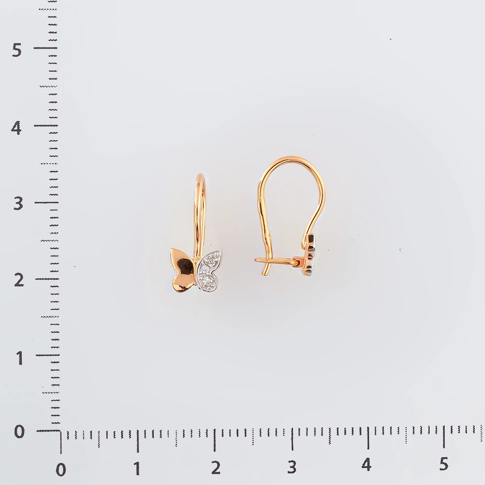 Серьги с фианитом из красного золота 585 пробы