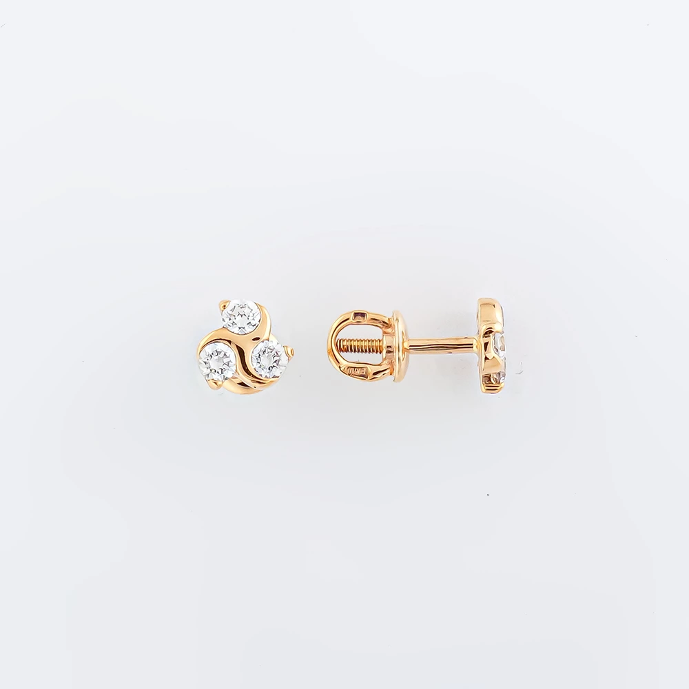 Серьги с фианитом из красного золота 585 пробы