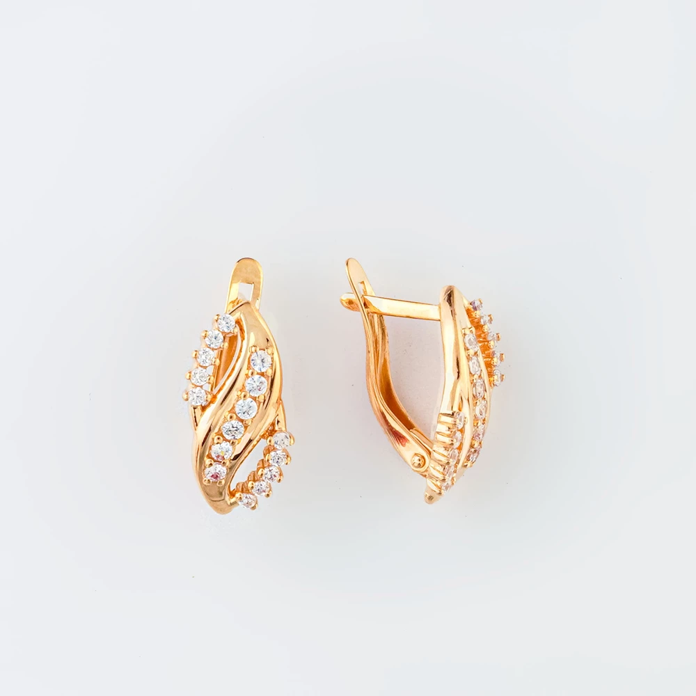 Серьги с фианитом из красного золота 585 пробы