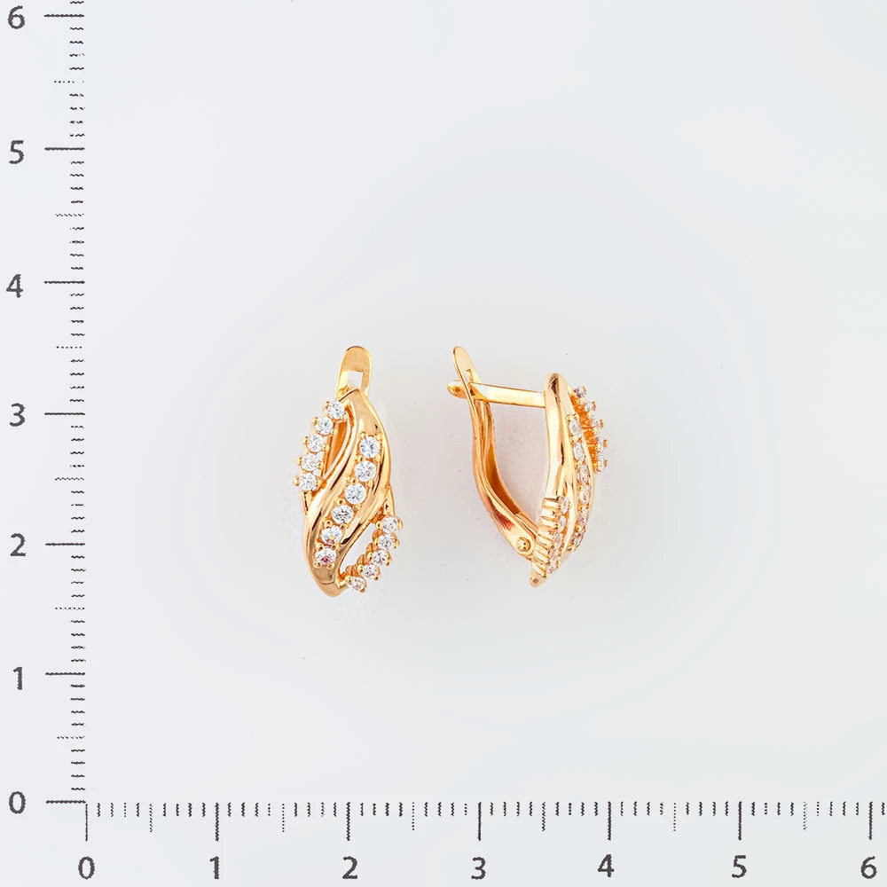 Серьги с фианитом из красного золота 585 пробы