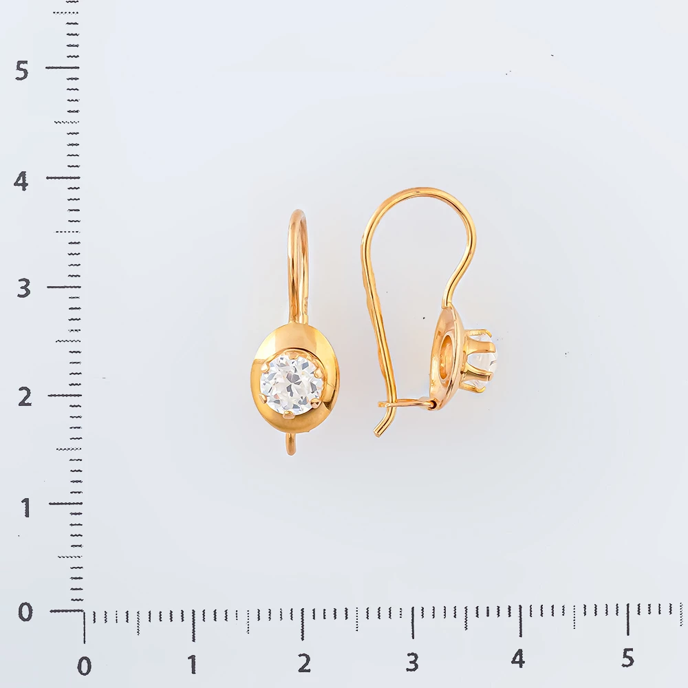 Серьги с фианитом из красного золота 583 пробы