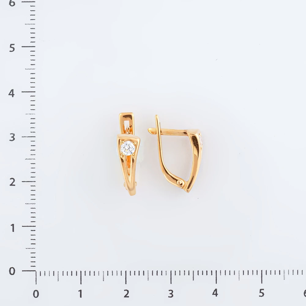 Серьги с фианитом из красного золота 585 пробы