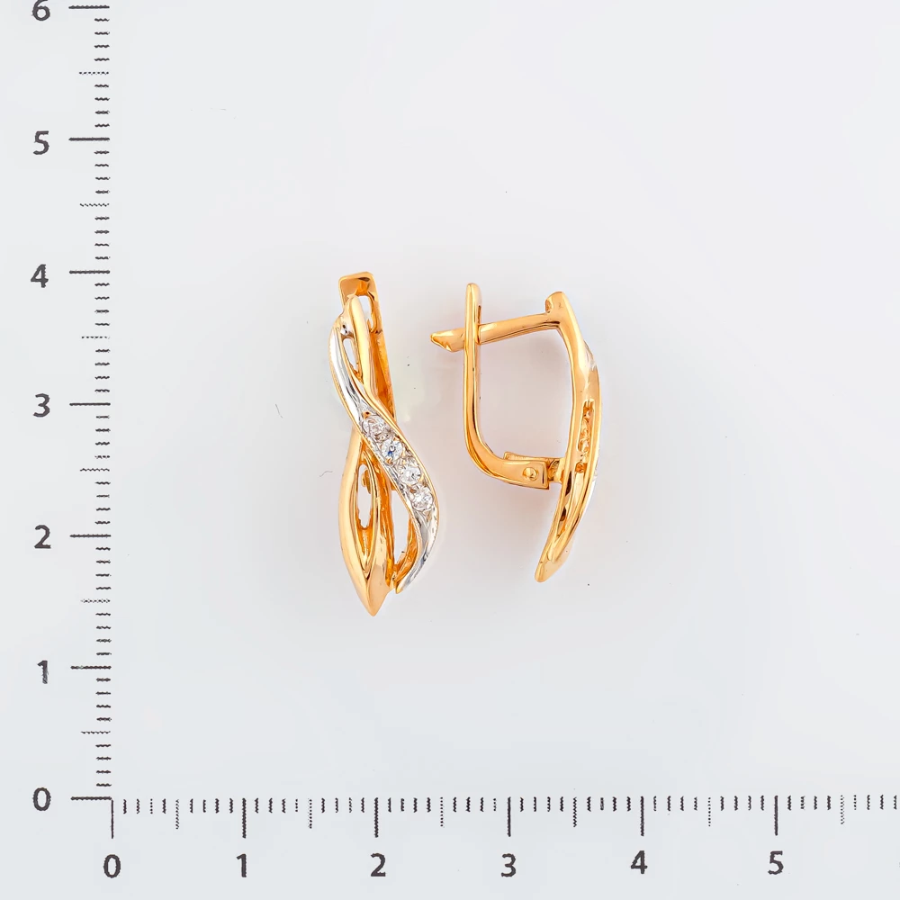Серьги с фианитом из красного золота 585 пробы