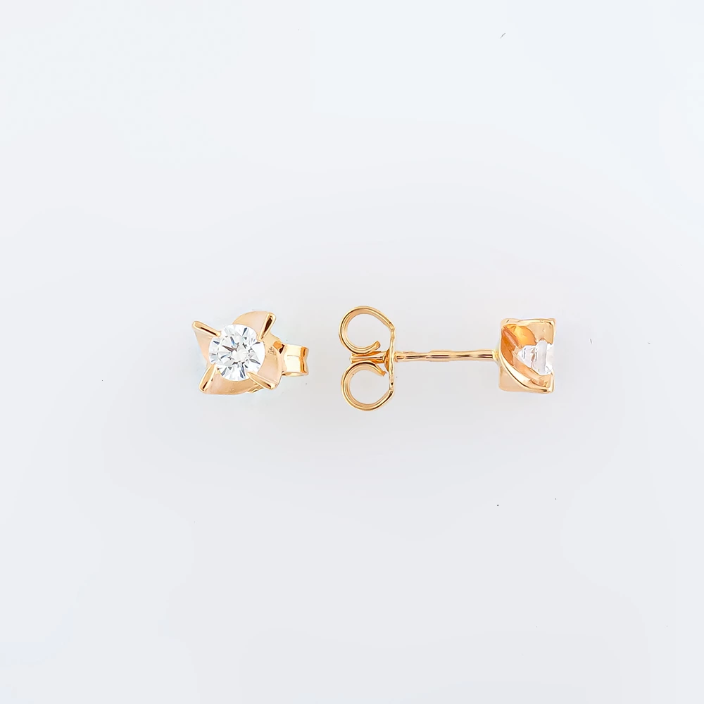 Серьги с фианитом из красного золота 585 пробы