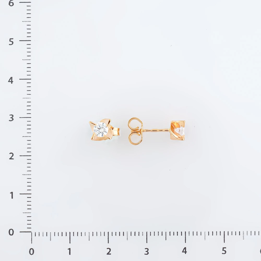 Серьги с фианитом из красного золота 585 пробы