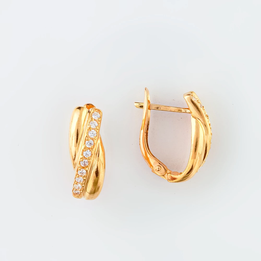 Серьги с фианитом из красного золота 585 пробы