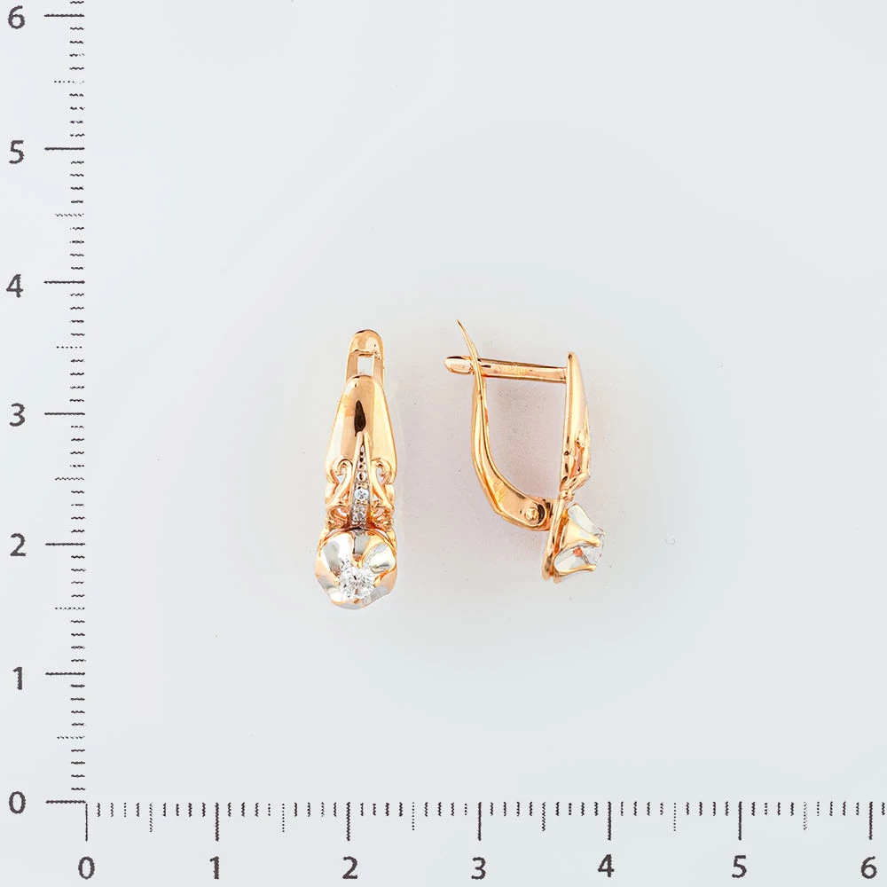 Серьги с фианитом из красного золота 585 пробы