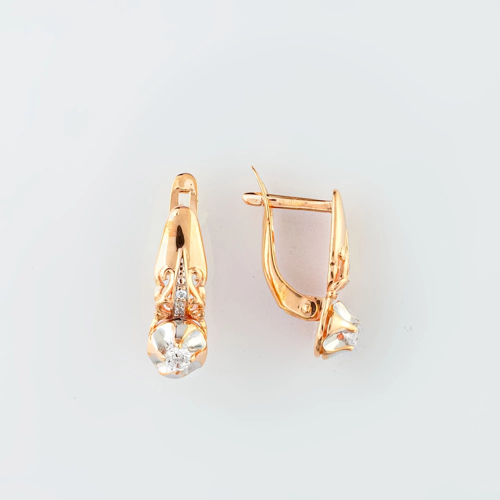 Серьги с фианитом из красного золота 585 пробы