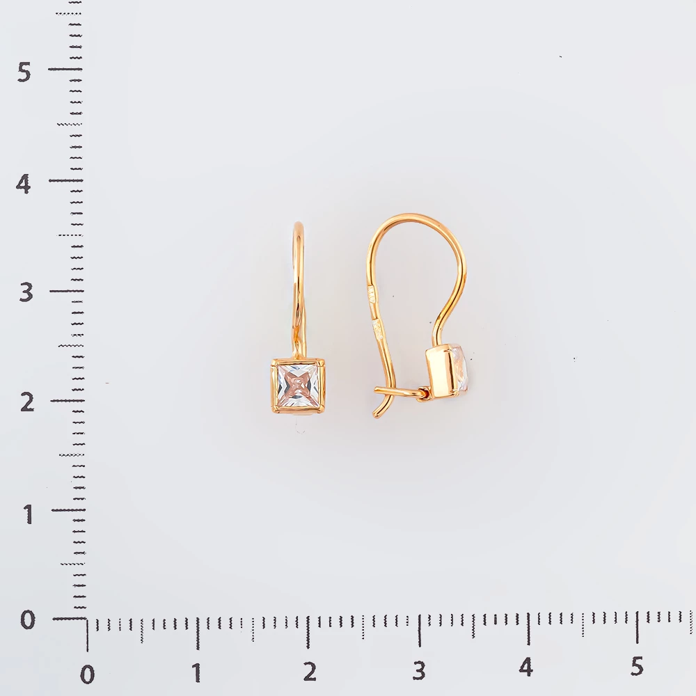 Серьги с фианитом из красного золота 585 пробы