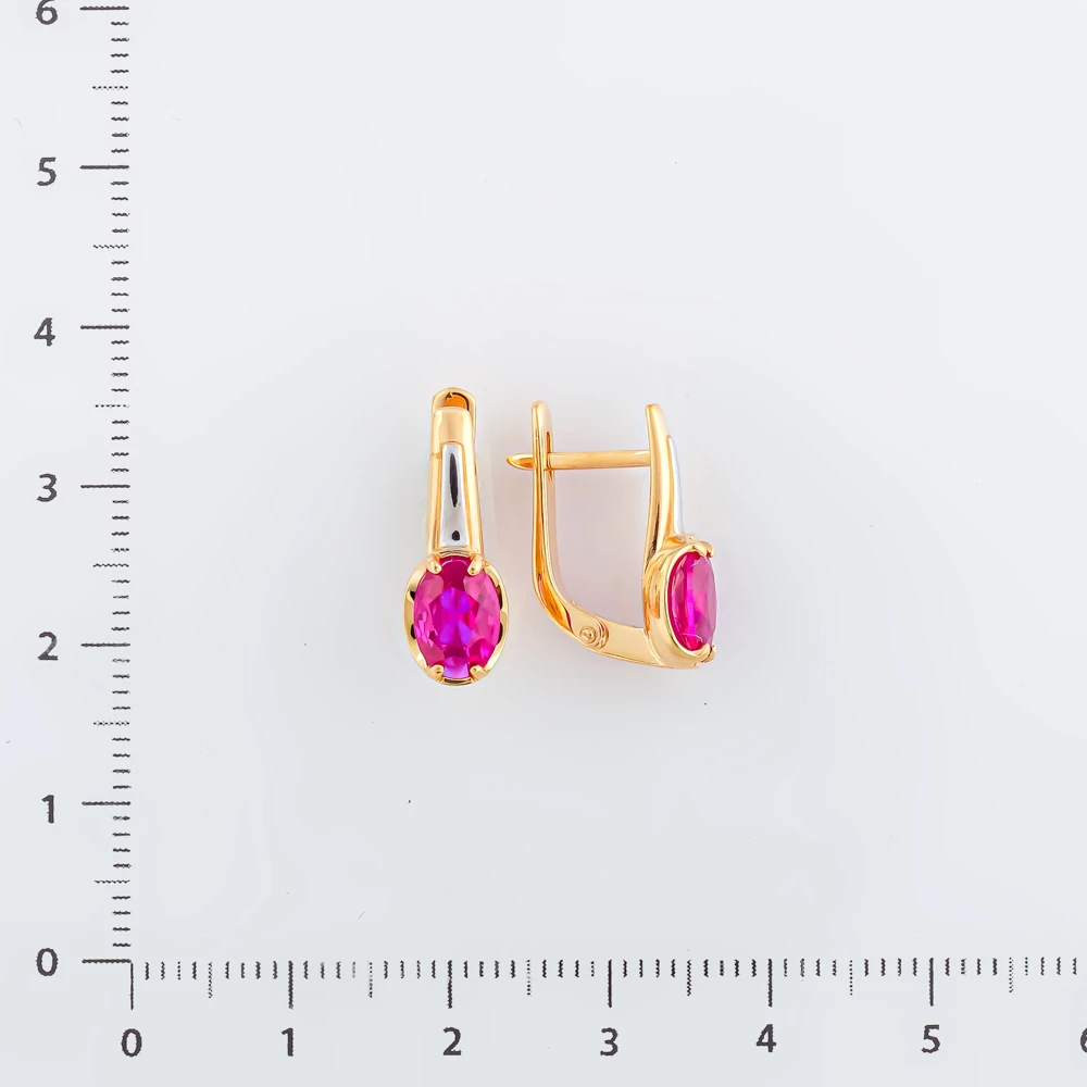 Серьги с рубином синтетическим из красного золота 585 пробы