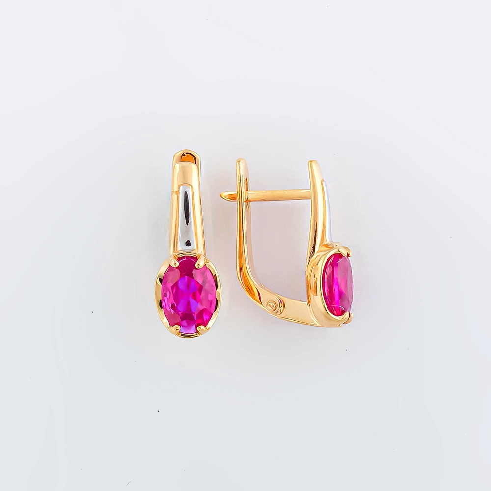 Серьги с рубином синтетическим из красного золота 585 пробы