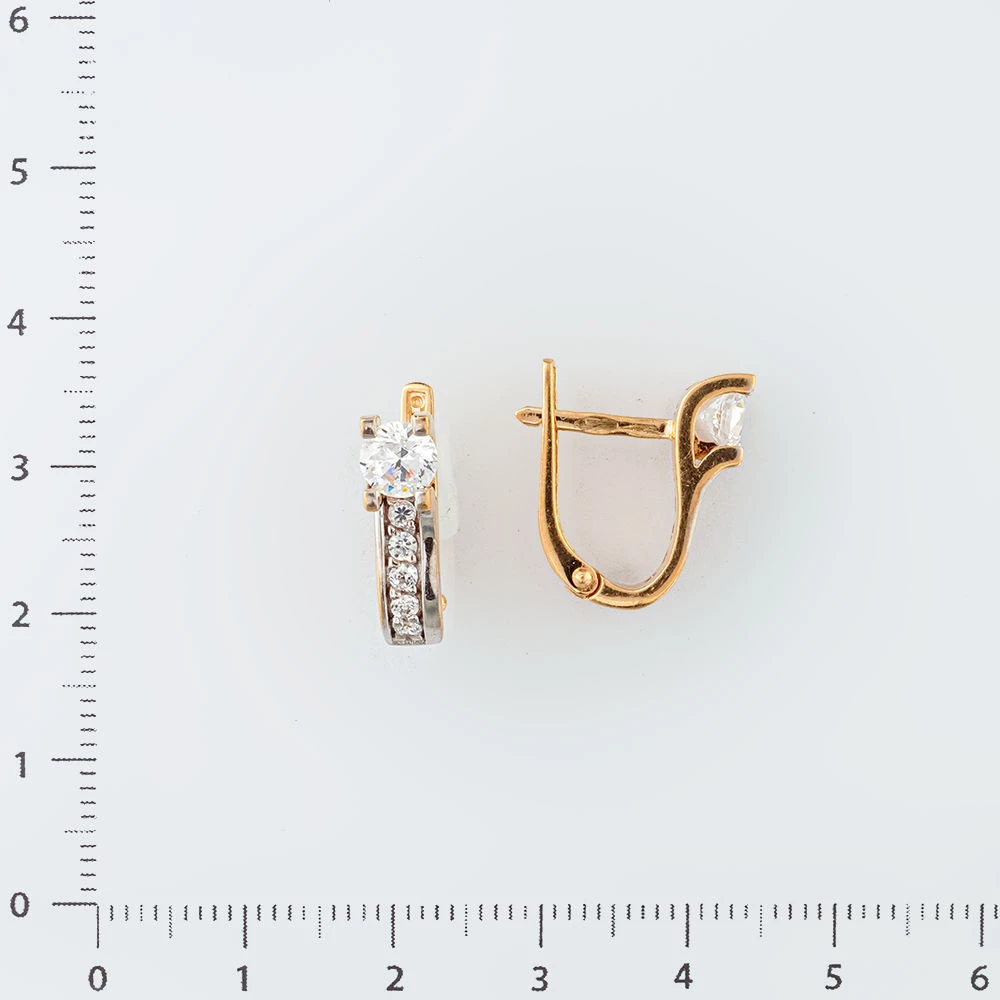 Серьги с фианитом из красного золота 585 пробы