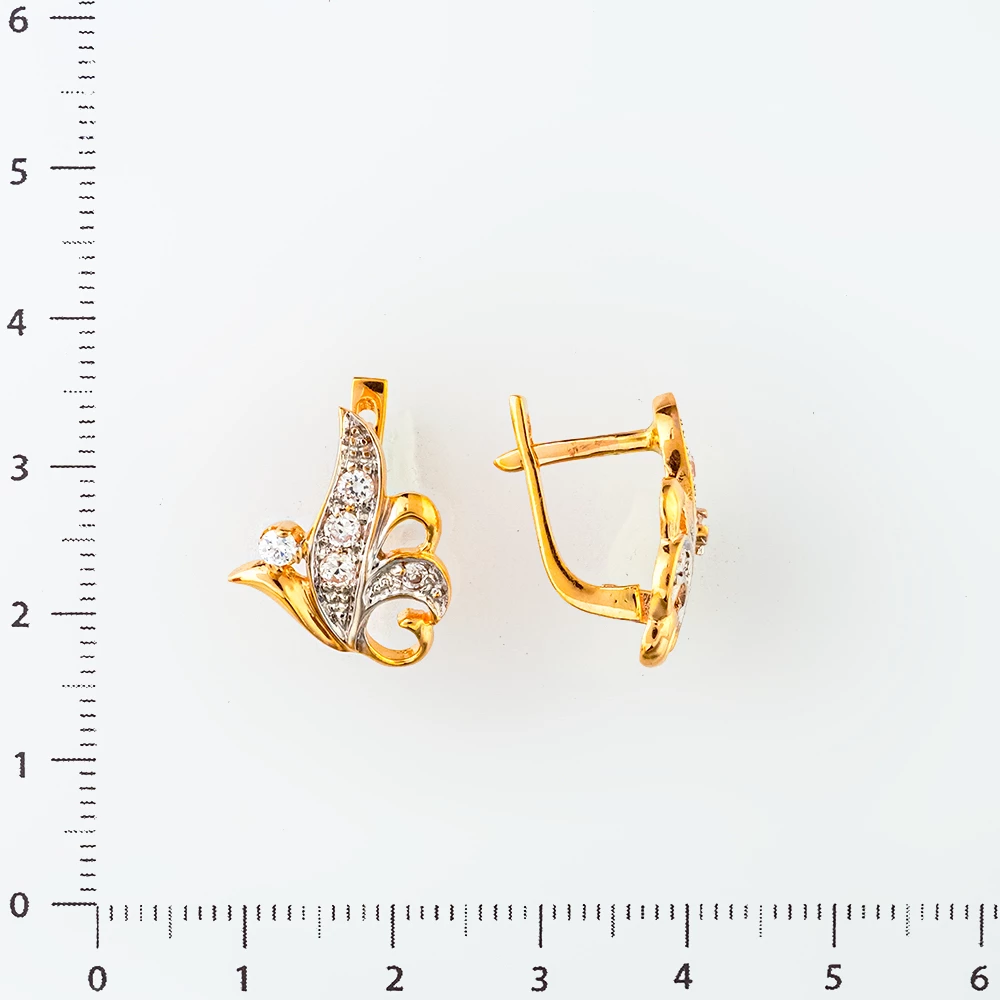 Серьги с фианитом из красного золота 585 пробы