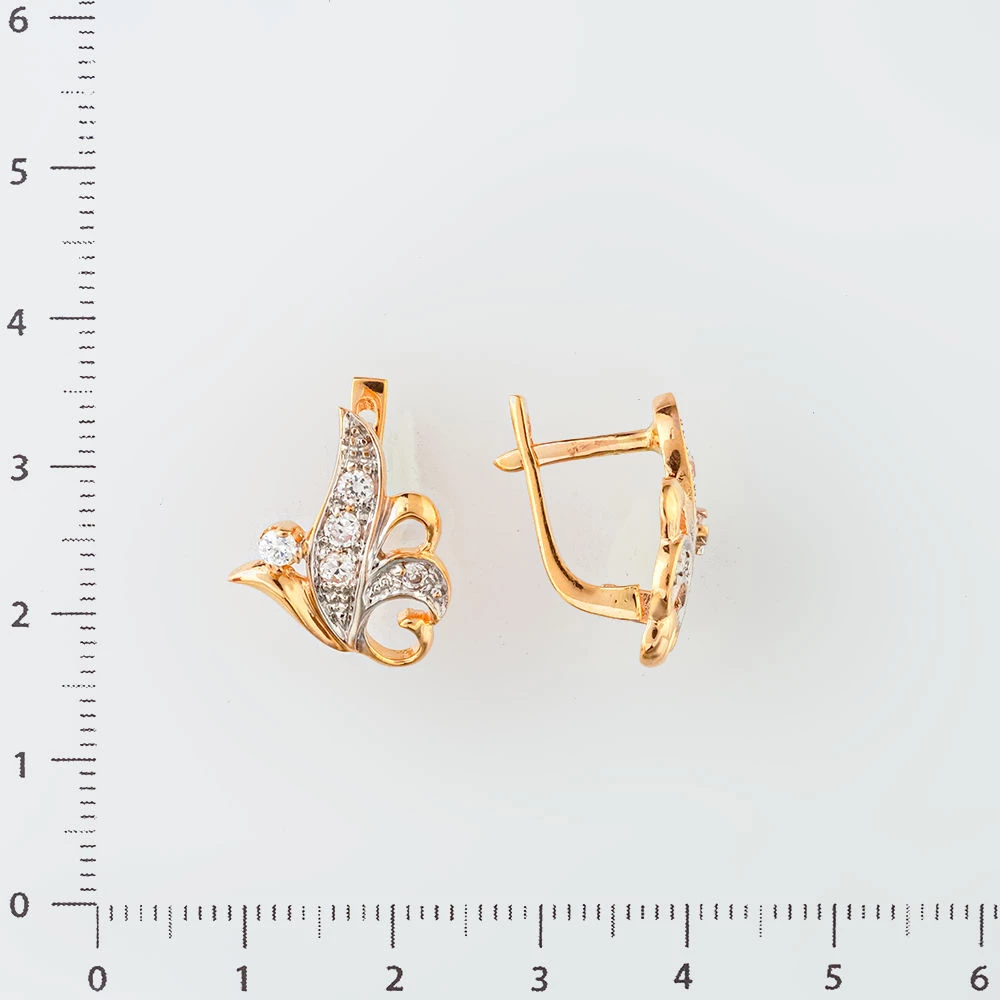 Серьги с фианитом из красного золота 585 пробы