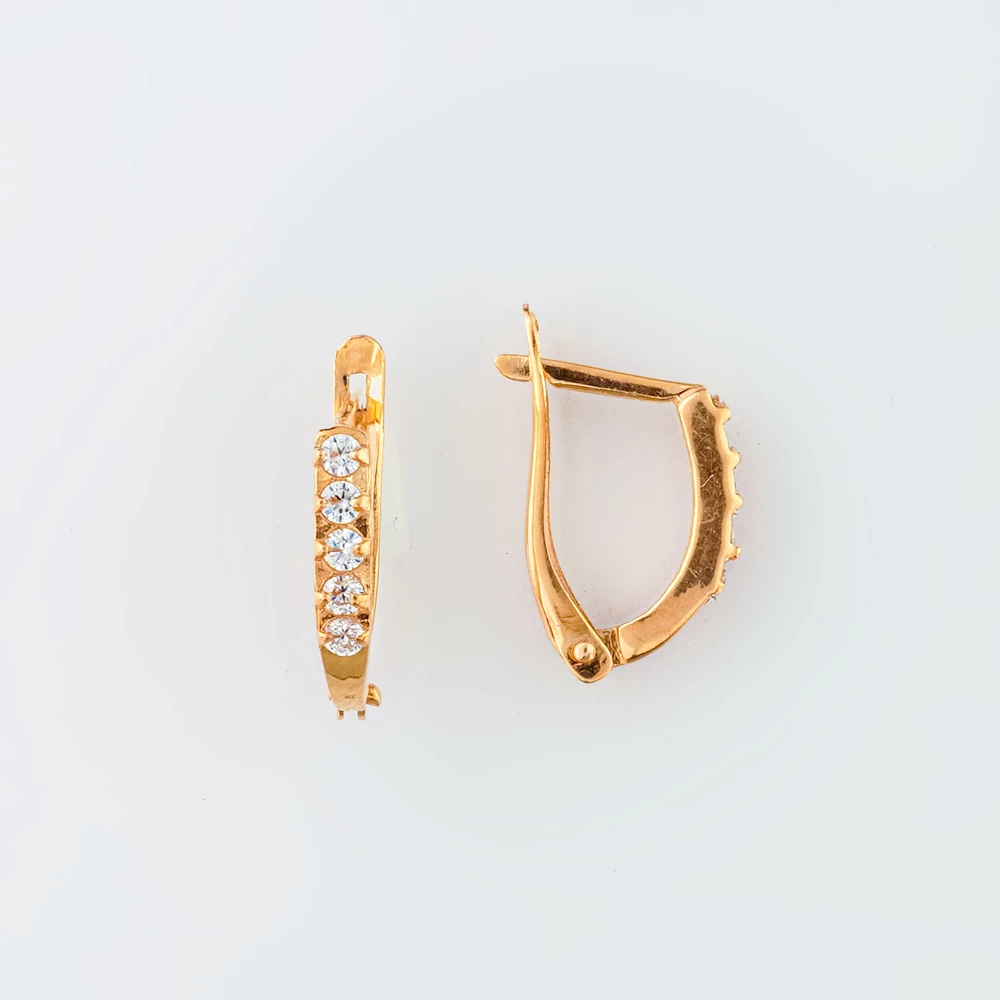 Серьги с фианитом из красного золота 585 пробы