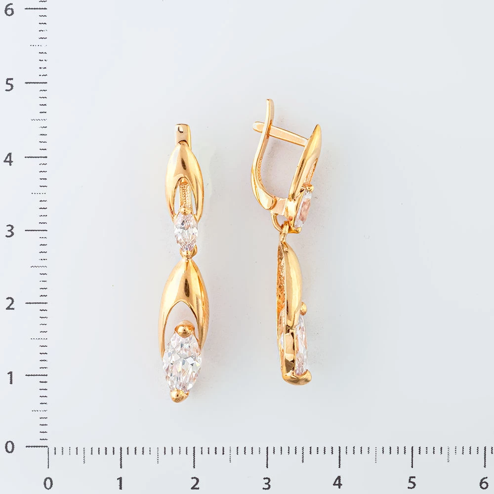 Серьги с фианитом из красного золота 585 пробы