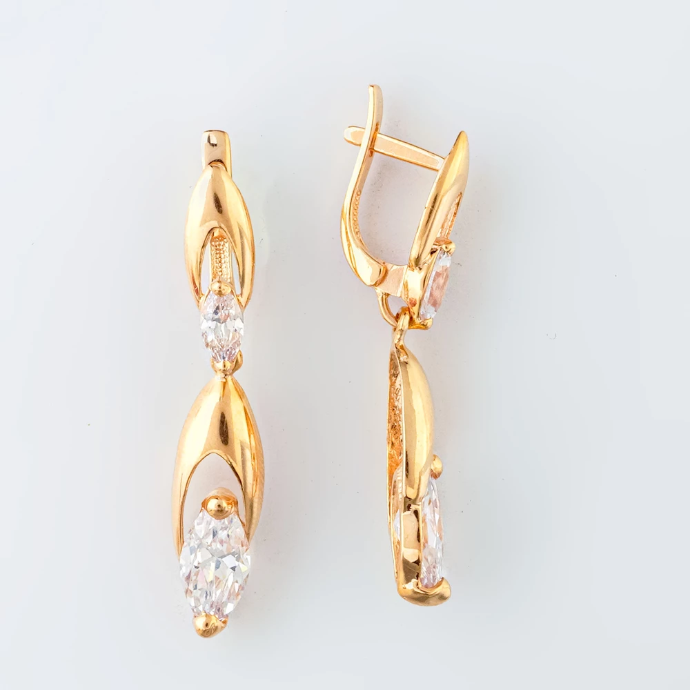 Серьги с фианитом из красного золота 585 пробы