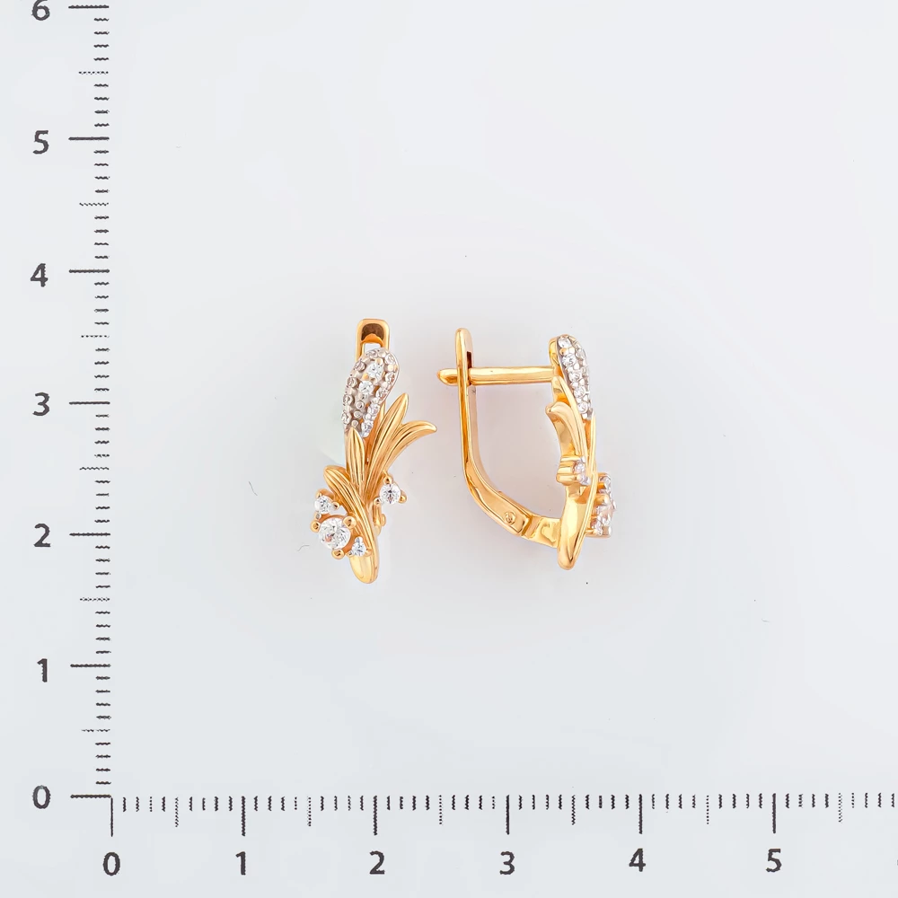 Серьги с фианитом из красного золота 585 пробы