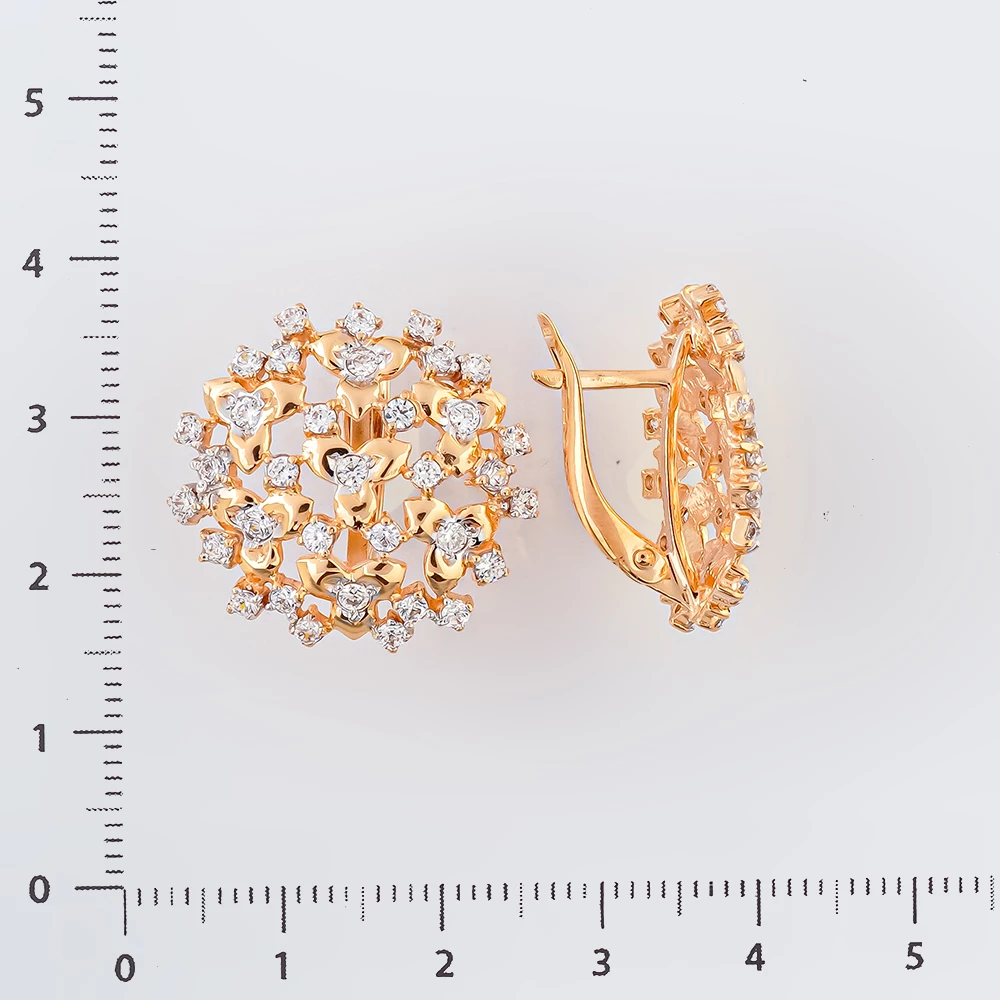 Серьги с фианитом из красного золота 585 пробы