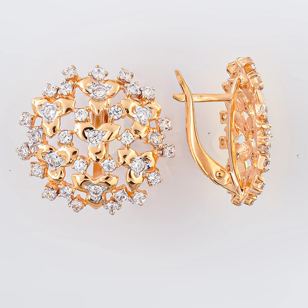 Серьги с фианитом из красного золота 585 пробы