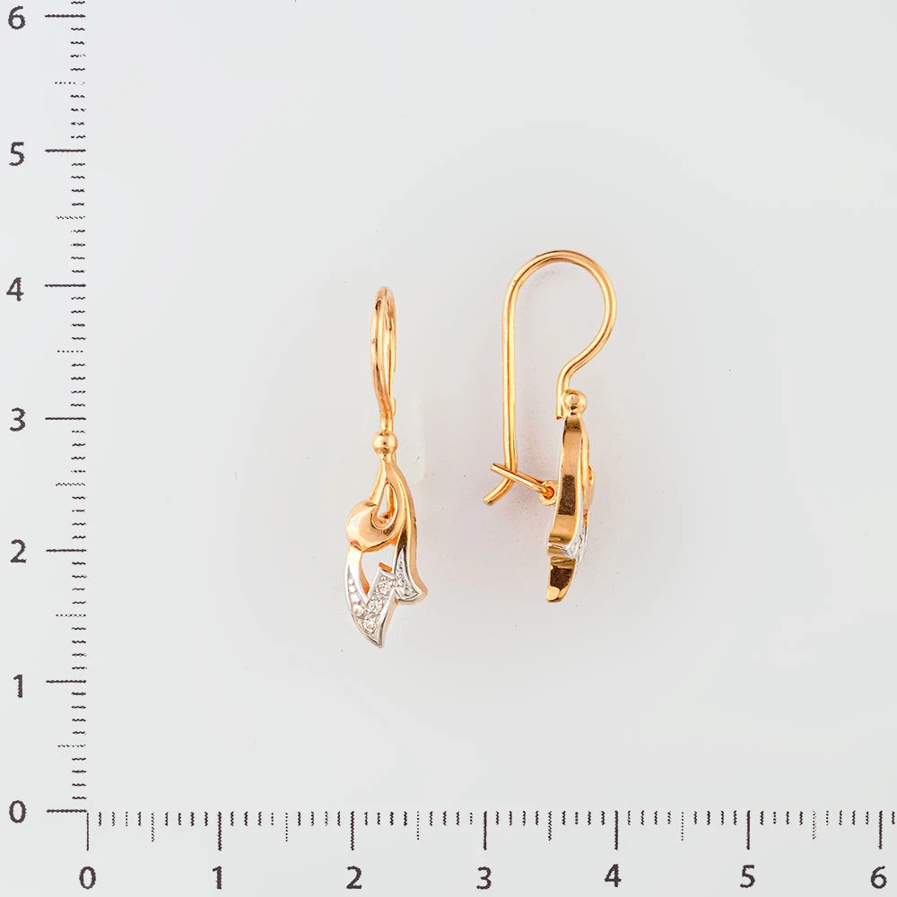 Серьги с фианитом из красного золота 585 пробы