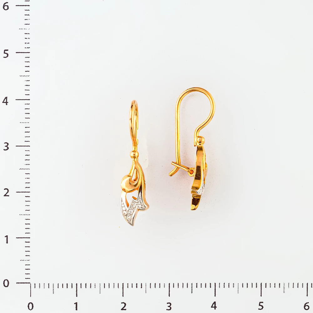 Серьги с фианитом из красного золота 585 пробы