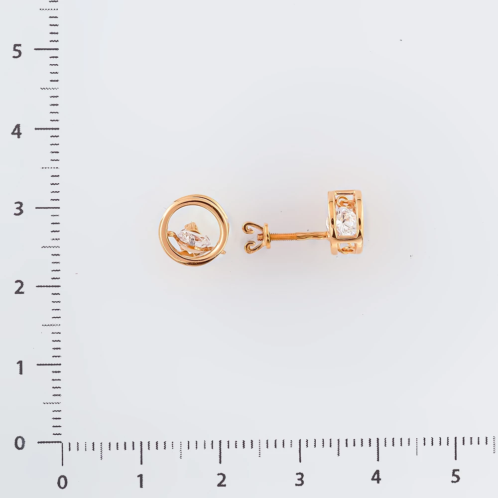 Серьги с фианитом из красного золота 585 пробы