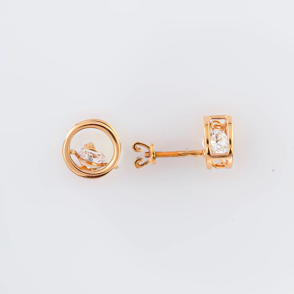 Серьги с фианитом из красного золота 585 пробы