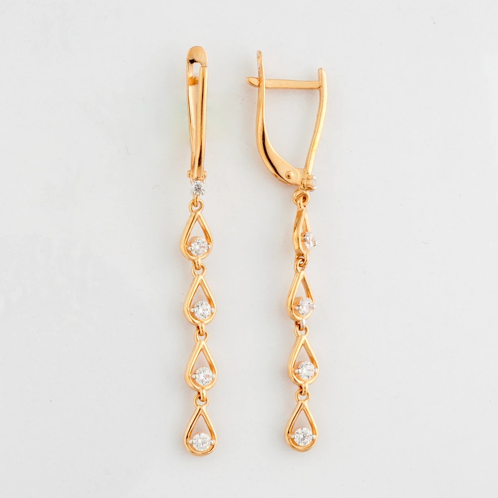 Серьги с фианитом из красного золота 585 пробы 1