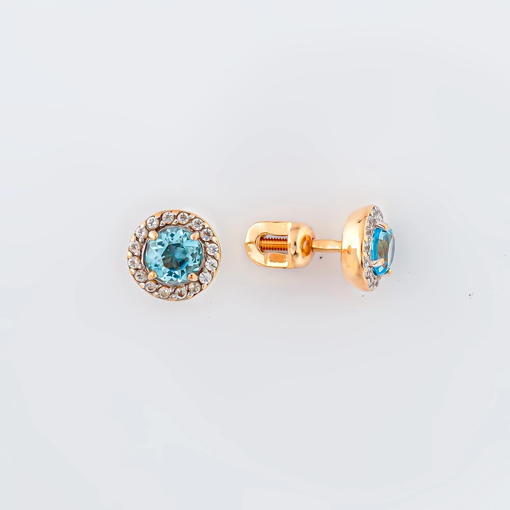 Серьги с топазом из красного золота 585 пробы