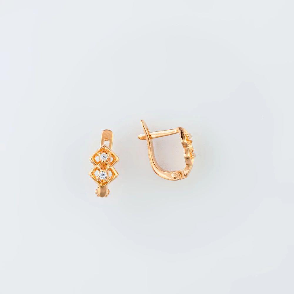 Серьги с фианитом из красного золота 585 пробы