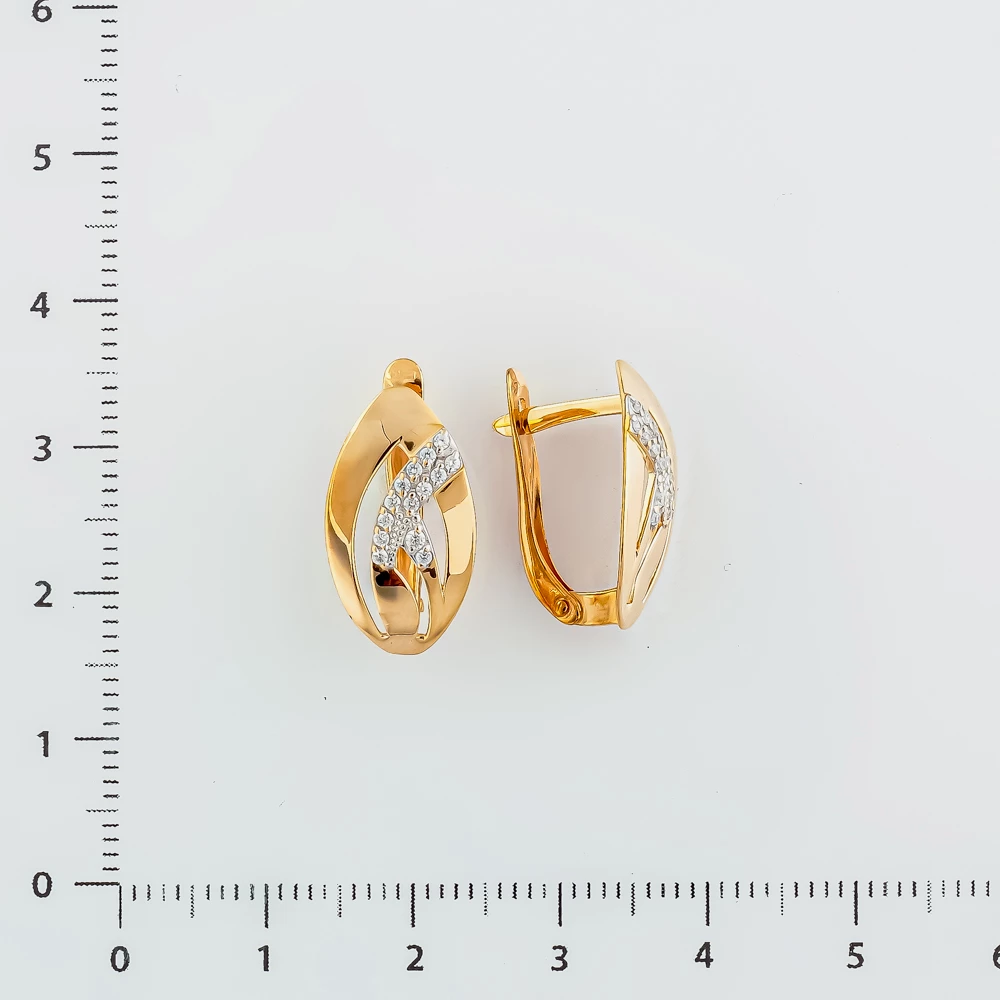 Серьги с фианитом из красного золота 585 пробы