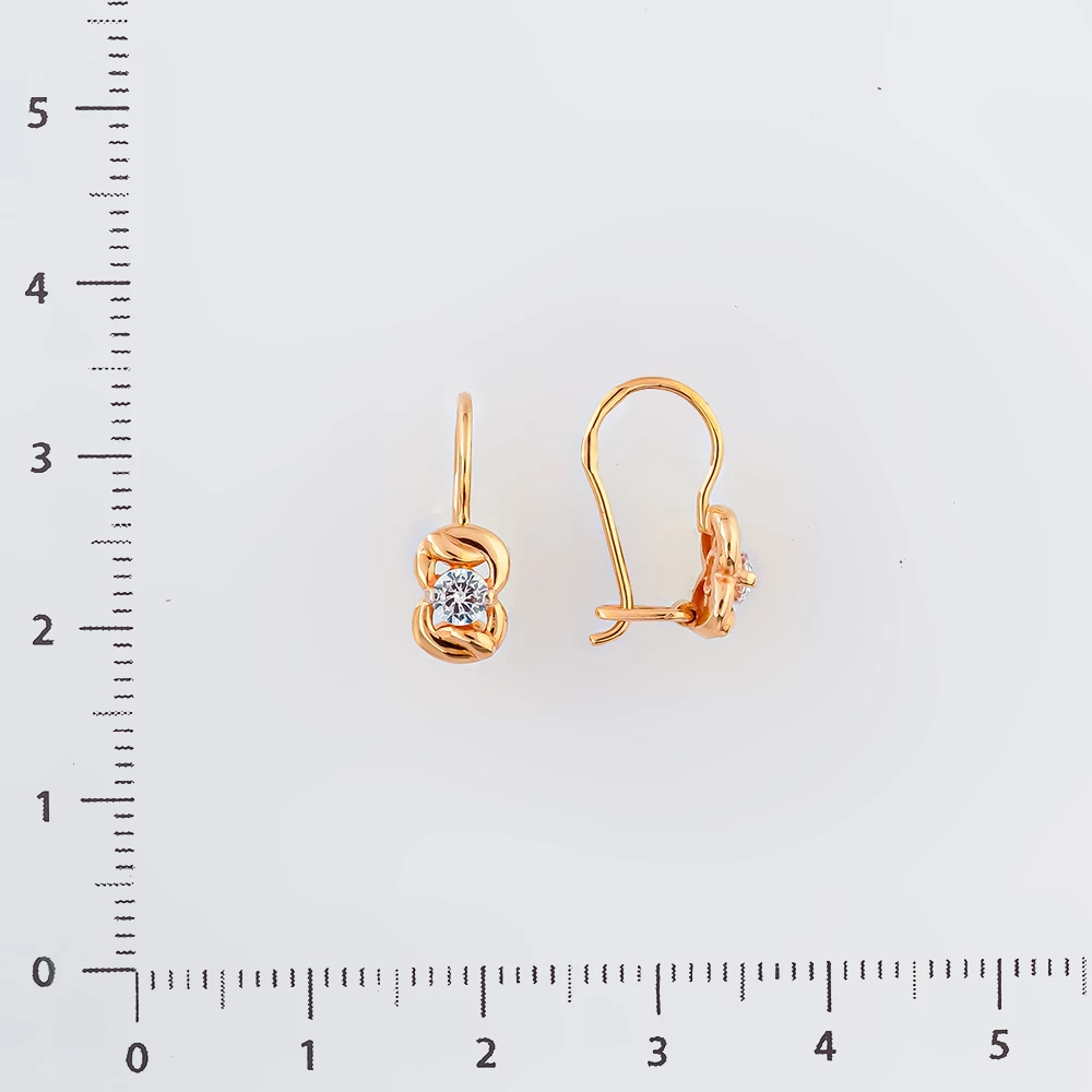 Серьги с фианитом из красного золота 585 пробы