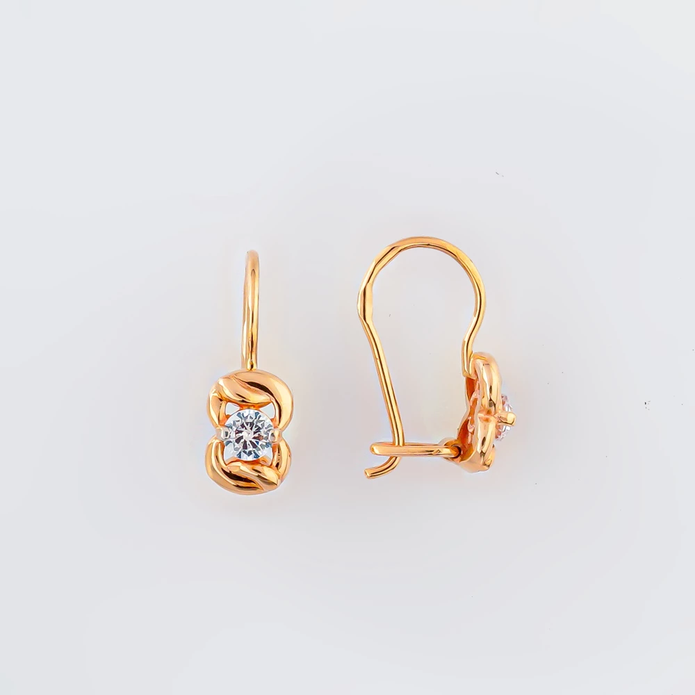 Серьги с фианитом из красного золота 585 пробы