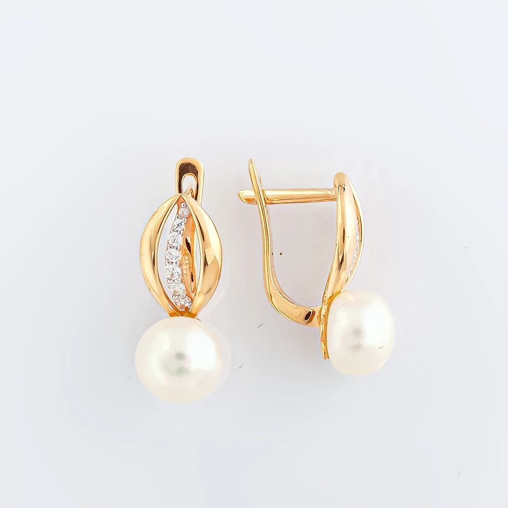 Серьги с культивированным жемчугом из красного золота 585 пробы