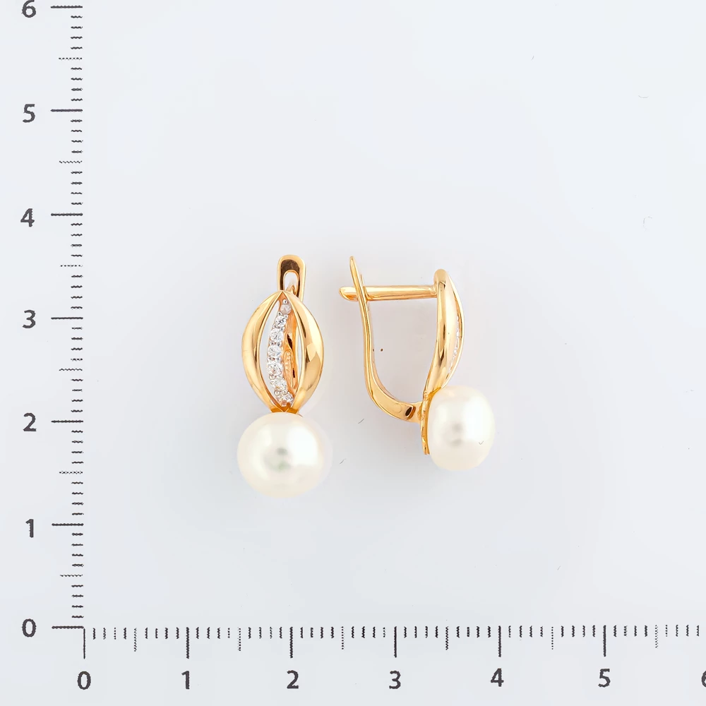 Серьги с культивированным жемчугом из красного золота 585 пробы