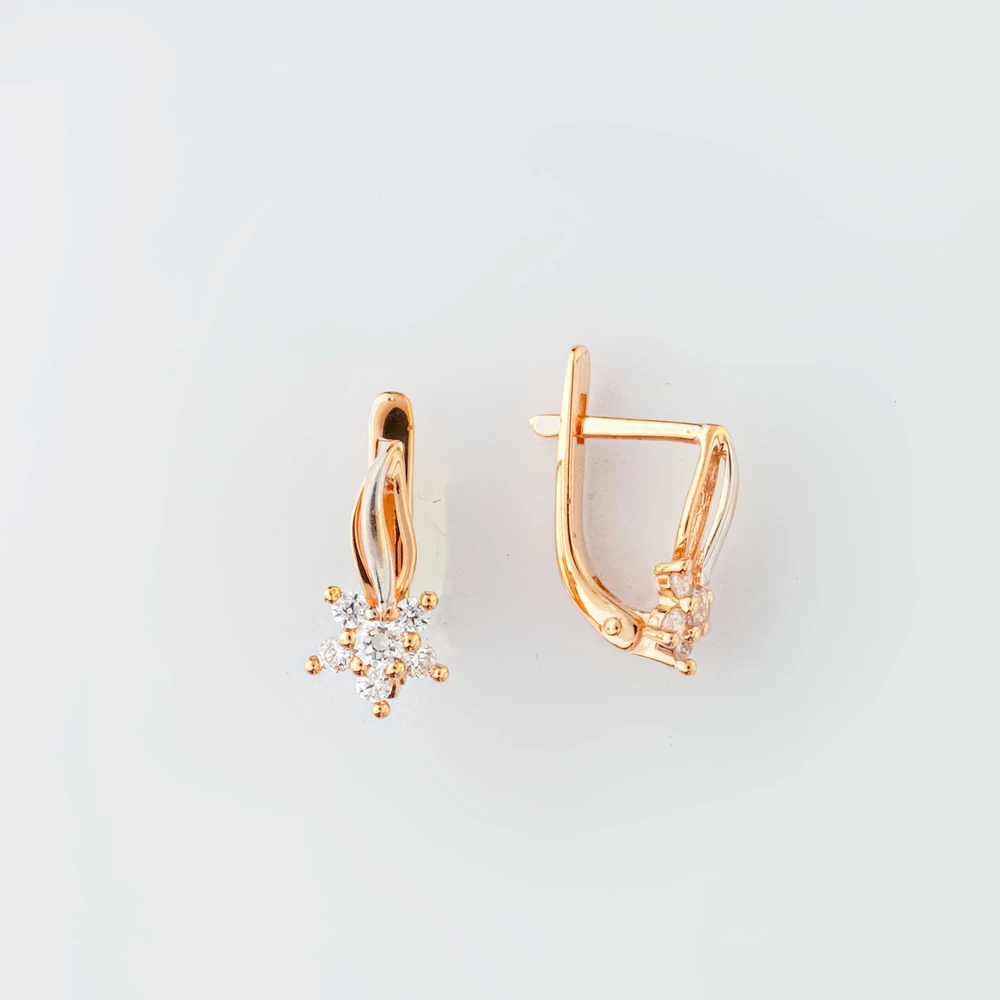 Серьги с фианитом из красного золота 585 пробы