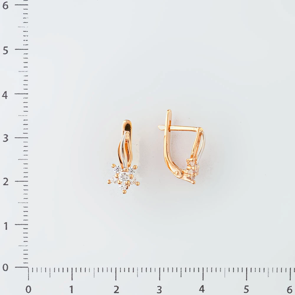 Серьги с фианитом из красного золота 585 пробы